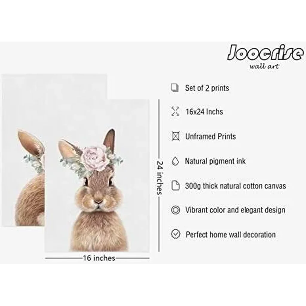 ALAYRA Joocrise Bunny Rabbit Wall Art Baby Girl Nursery Wall Art UNFRAMED, Nursery Canvas Prints Bunny Pictures for Nursery Room Decor Nursery Artwork Baby Woodland Animal Pictures 16x24 Inch, Set of - Image 2