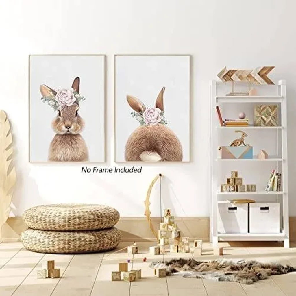 ALAYRA Joocrise Bunny Rabbit Wall Art Baby Girl Nursery Wall Art UNFRAMED, Nursery Canvas Prints Bunny Pictures for Nursery Room Decor Nursery Artwork Baby Woodland Animal Pictures 16x24 Inch, Set of - Image 3