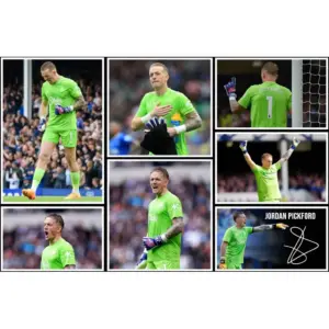 ALAYRA Jordan Pickford - Everton Football Goalkeeper Signed 12x8 Inch Montage Autograph Photo Print WIth A Pre Printed Signature Which Would Make A Superb Gift For Any Fan. 01