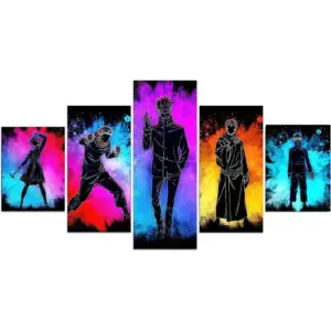 ALAYRA Kaisen Poster Japanese Anime Poster Canvas Wall Art 5 Pieces HD Painting Print Pictures Decoration Modern for Playroom Living Room Boy Room Decor Unframed 01