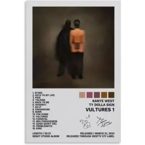 ALAYRA Kanye West & Ty Dolla Sign Poster Vultures 1 Album Cover Posters And Bedroom Decor Posters For Room Aesthetic 24x36inch(60x90cm), Unframe-style-4 01