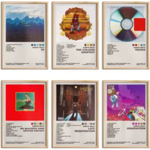 ALAYRA Kanye West Poster Set of 6 Album Cover Posters 8 by 12 inch Music Posters for Room Aesthetic Canvas Wall Art for Teens Room Decor UNFRAMED (Kanye West) 01