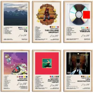 ALAYRA Kanye West Posters Album Cover Signed Limited Posters Prints Rapper Music Posters Room Aesthetic Canvas Wall Art Set of 6 for Teen and Girls Dorm Decor 8x12 inch Unframed 01