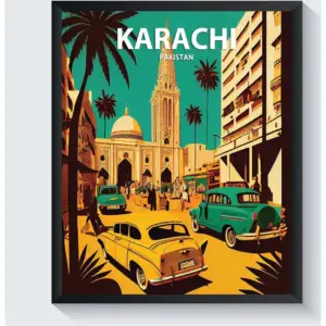 ALAYRA Karachi Art Print Poster, Pakistan Wall Art Painting Decor, Middle East Art Home Decor Artwork For Bedroom Living Room Bathroom Decor (Karachi, Pakistan, 11x14 inches (Unframed)) 01