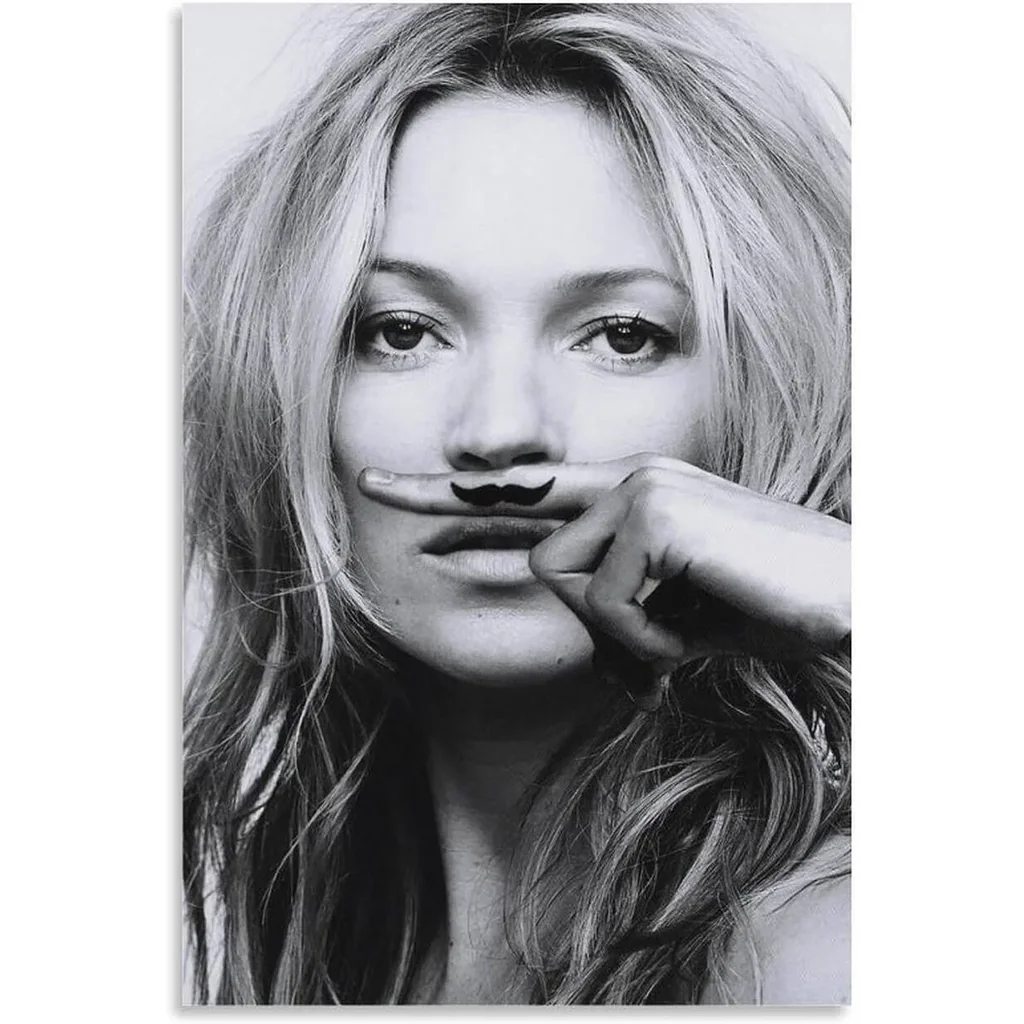 ALAYRA Kate Moss Black And White Photo Poster Wall Art Paintings Canvas Wall Decor Home Decor Living Room Decor Aesthetic Prints 12x18inch(30x45cm) Unframe-style 01
