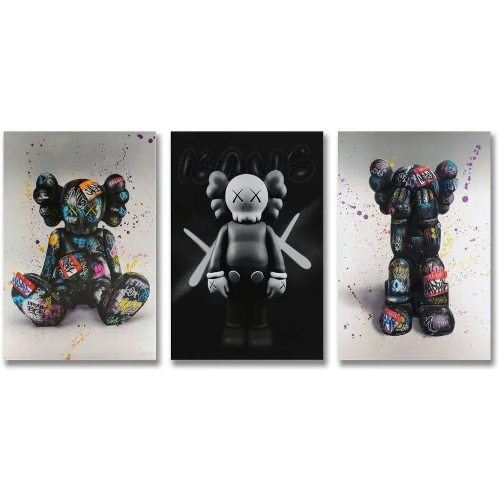 ALAYRA Kawss Poster Set of 3 Trends Graffiti Aesthetic Poster Canvas 90s Wall Art Room Aesthetic Posters Unframed 12x18inch(30x45cm)-3pcs 01