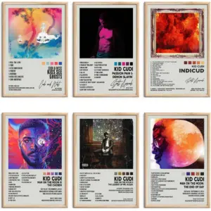 ALAYRA Kid Cudi Posters Album Cover Signed Limited Posters Rapper Music Posters Prints Room Aesthetic Canvas Wall Art Set of 6 for Teen and Girls Dorm Decor 8x12 inch Unframed 01