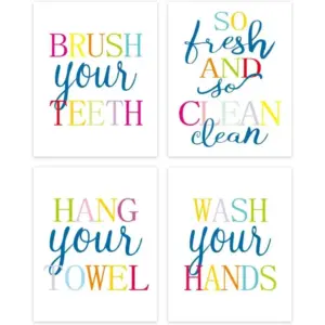 ALAYRA Kids Bathroom Wall Art for Toddler, Colorful Rainbow Bathroom Pictures For Kid Washroom Restroom Nursery Wall Decor (Set Of 4, 8" x 10", Unframed) 01