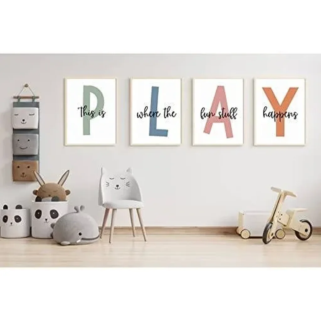 ALAYRA Kids Playroom Wall Art Boys Room Wall Decor Childrens Playroom Canvas Prints Baby Boy Kids Room Poster Decor Toddler Nursery Print Artwork Let'S Play Sign 12x16 Inch Set of 4 UNFRAMED 01 - Image 6