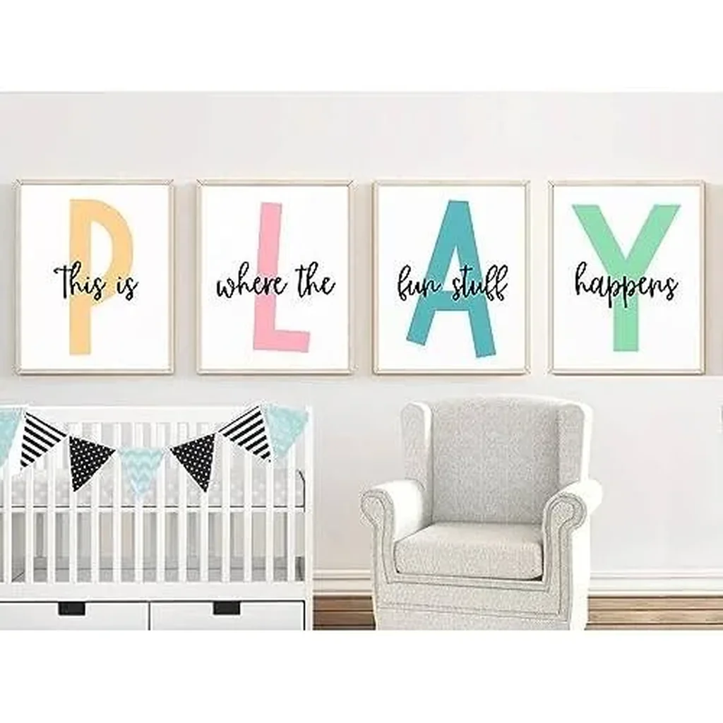 ALAYRA Kids Playroom Wall Art Canvas Prints - Play Sign Pictures for Toddler Room Decor - Nursery Children Artwork Set of 4 12x16 Inch Unframed 01 - Image 2