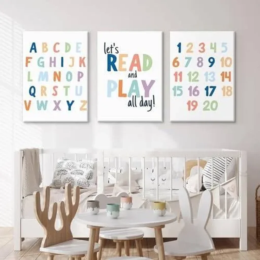 ALAYRA Kids Playroom Wall Art Decor Alphabet Poster Play Room Canvas Wall Decor ABC Nursery Wall Art 123 Toddler Poster Let's Read for Boy Girl Room 16x24 Inch Framed Set of 3 01 - Image 3