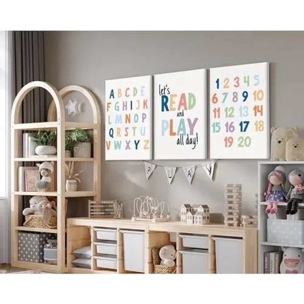 ALAYRA Kids Playroom Wall Art Decor Alphabet Poster Play Room Canvas Wall Decor ABC Nursery Wall Art 123 Toddler Poster Let's Read for Boy Girl Room 16x24 Inch Framed Set of 3 01 - Image 4