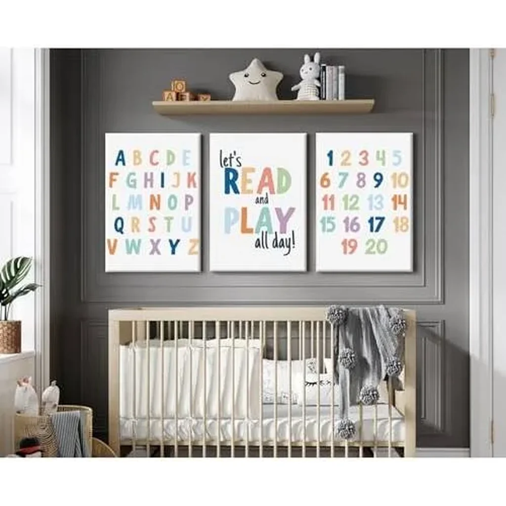ALAYRA Kids Playroom Wall Art Decor Alphabet Poster Play Room Canvas Wall Decor ABC Nursery Wall Art 123 Toddler Poster Let's Read for Boy Girl Room 16x24 Inch Framed Set of 3 01 - Image 5