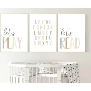 ALAYRA Kids Playroom Wall Art Playroom Wall Decor UNFRAMED, Kids Room Wall Art Prints Playroom Artwork Children Canvas Wall Art, Lets Read Lets Play Wall Art Toddler Art Kid Pictures 16x24 Inch, Set o