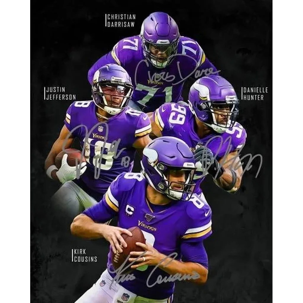 ALAYRA Kirk Cousins Justin Jefferson Danielle Hunter Darrisaw Signed Photo Autograph Print Wall Art Home Decor 01