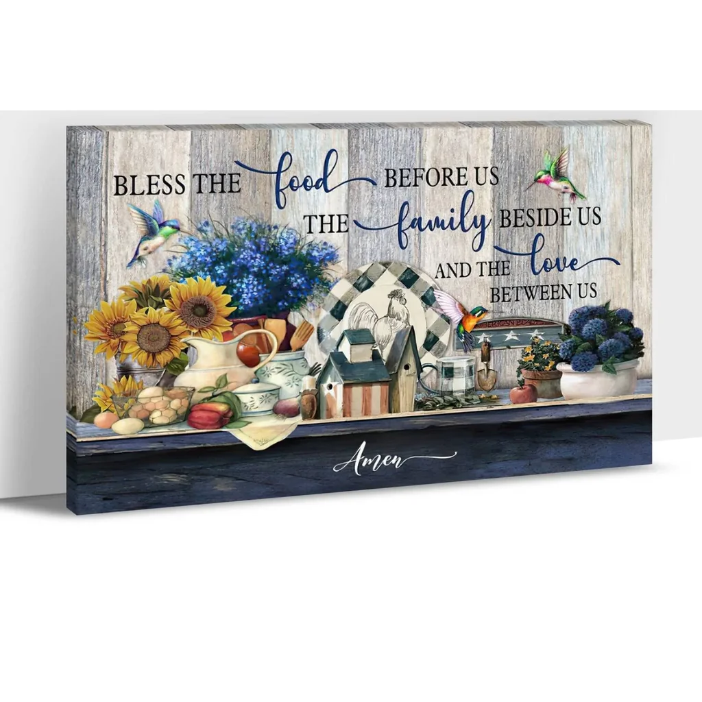 ALAYRA Kitchen Canvas Wall Art - Rustic Kitchen Pictures for Wall Decor, Farmhouse Kitchen Scene Prayer Pictures For Kitchen, Kitchen Art Picture Framed Canvas Print For Dining Room 12x18 Inches 01