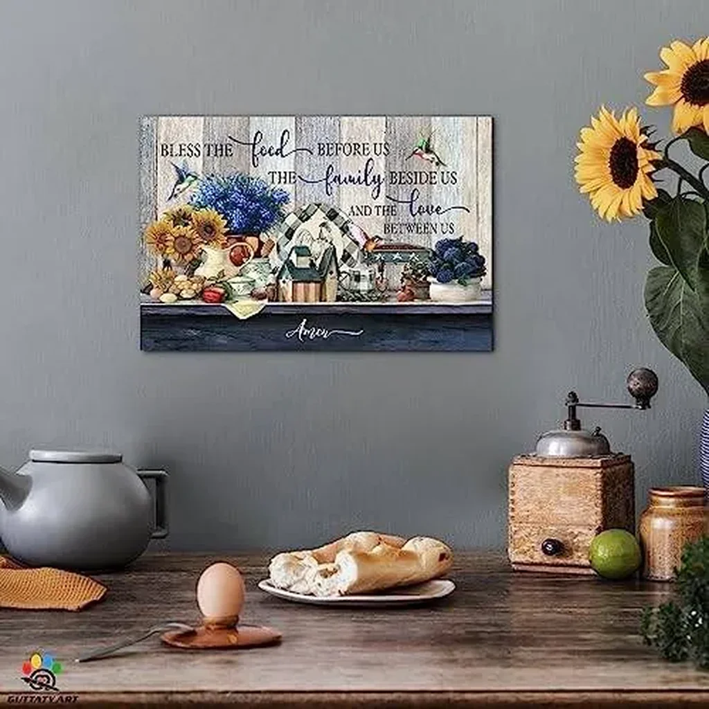 ALAYRA Kitchen Canvas Wall Art - Rustic Kitchen Pictures for Wall Decor, Farmhouse Kitchen Scene Prayer Pictures For Kitchen, Kitchen Art Picture Framed Canvas Print For Dining Room 12x18 Inches 01 - Image 2