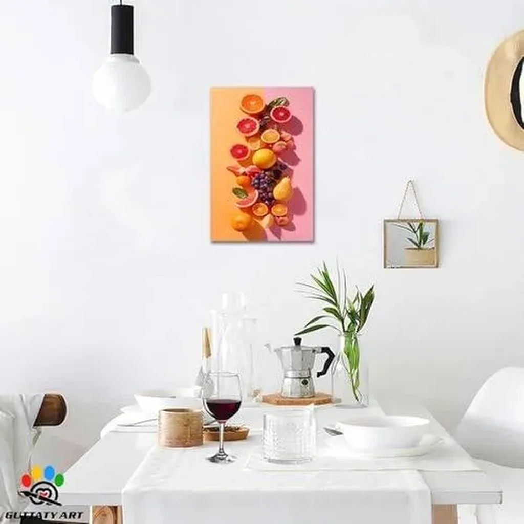 ALAYRA Kitchen Canvas Wall Art, Fresh Fruit Canvas Wall Paintings, Vegetable Colorful Art Prints, Healthy Fruit Food Pictures Framed, Pink Wall Decor for Kitchen, Dining Room Ready to Hang 12x18 Inch - Image 2