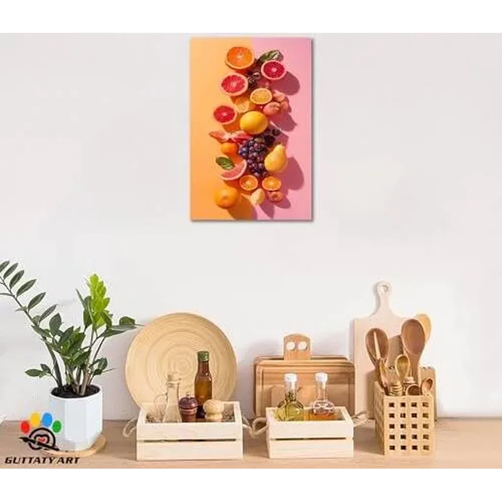 ALAYRA Kitchen Canvas Wall Art, Fresh Fruit Canvas Wall Paintings, Vegetable Colorful Art Prints, Healthy Fruit Food Pictures Framed, Pink Wall Decor for Kitchen, Dining Room Ready to Hang 12x18 Inch - Image 3