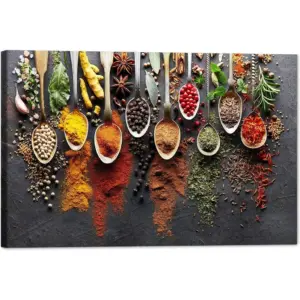 ALAYRA Kitchen Dining Room Canvas Wall Decor Art, Colorful Spices and Spoons Wall Art for Kitchen, Modern Kitchen Pictures Wall Decor, Dining Room Art Wall Painting, Canvas Wall Art for Kitchen 12x18