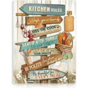 ALAYRA Kitchen Rules Wall Art, Funny Kitchen Signs Poster Paintings for Kitchen Dining Room 12 x 16 Inch Unframed 01