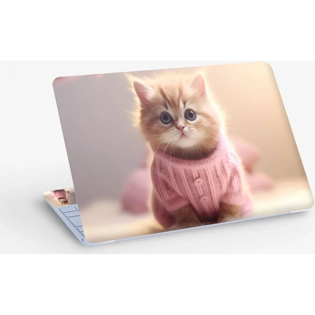 ALAYRA Kitten Cat Sweater Animal, Laptop Skin Sticker Decal, 13.3 14 15 15.4 15.6 Inch Laptop Universal Vinyl Skin Sticker Cover, Dustproof, Waterproof, Decal Protector With Free 2 Wrist Pads 01