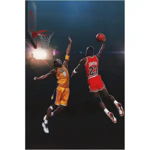 ALAYRA Kobe Bryant Canvas Wall Art Painting Pictures, Basketball Dunk Posters Sports Posters Artwork Home Decor for Basketball Fan Memorabilia Gifts Unframed (16x24inch/40x60cm, kobe and MJ) 01