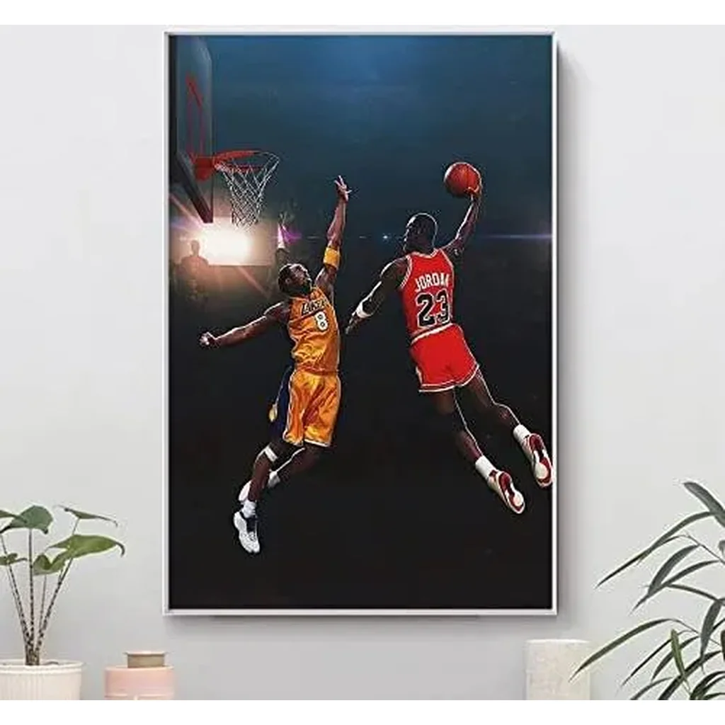 ALAYRA Kobe Bryant Canvas Wall Art Painting Pictures, Basketball Dunk Posters Sports Posters Artwork Home Decor for Basketball Fan Memorabilia Gifts Unframed (16x24inch/40x60cm, kobe and MJ) 01 - Image 2