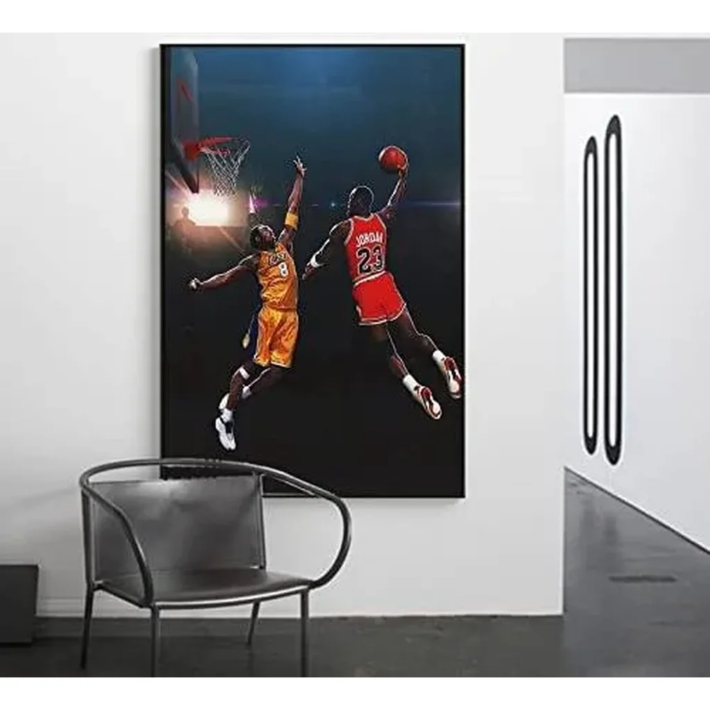 ALAYRA Kobe Bryant Canvas Wall Art Painting Pictures, Basketball Dunk Posters Sports Posters Artwork Home Decor for Basketball Fan Memorabilia Gifts Unframed (16x24inch/40x60cm, kobe and MJ) 01 - Image 3