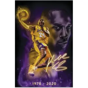 ALAYRA Kobe Bryant Inspirational Poster Canvas Wall Art, Basketball Star Player Sports Painting Decor, Motivational Artwork Room Aesthetic for Home Office Gym Dormitory Wall Decor, Unframed 16" x 24"