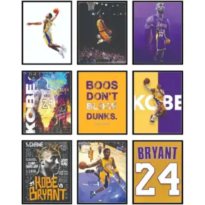 ALAYRA Kobe Bryant Poster - Kobe Poster, Bryant Wall Art For Bedroom, Lakers Basketball Art For Boys Room Decor, Sports Gifts, Legendary Basketball Player Wall Decor - Unframed Set Of 9 (8x10) 01