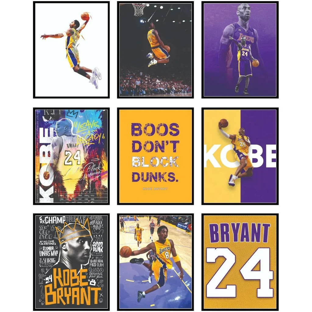 ALAYRA Kobe Bryant Poster - Kobe Poster, Bryant Wall Art For Bedroom, Lakers Basketball Art For Boys Room Decor, Sports Gifts, Legendary Basketball Player Wall Decor - Unframed Set Of 9 (8x10) 01