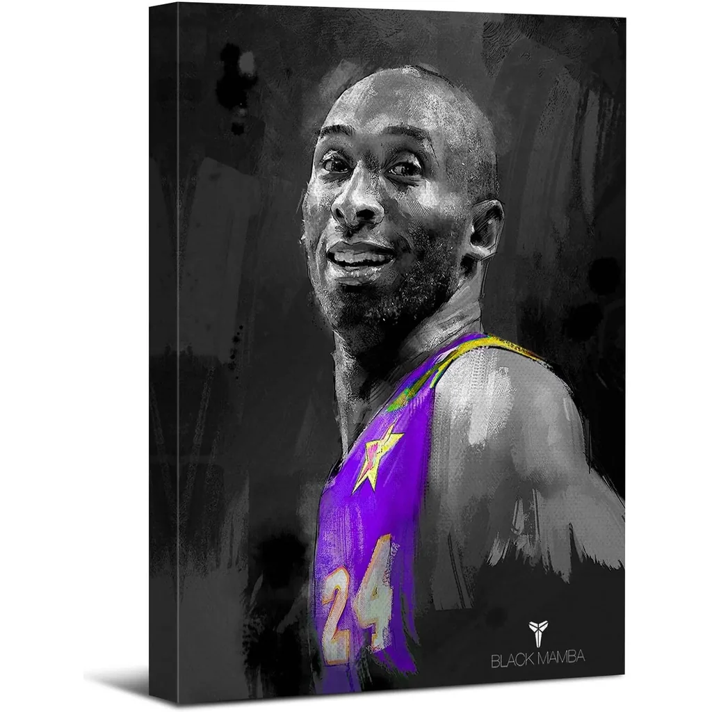 ALAYRA Kobe Canvas Wall Art, Mamba Mentality Wall Decor, NBA Basketball Poster Boys Bedroom Decoration, Black and Purple Sports Picture for Home Office Living Room Artwork 16x24" Framed Ready to Hang