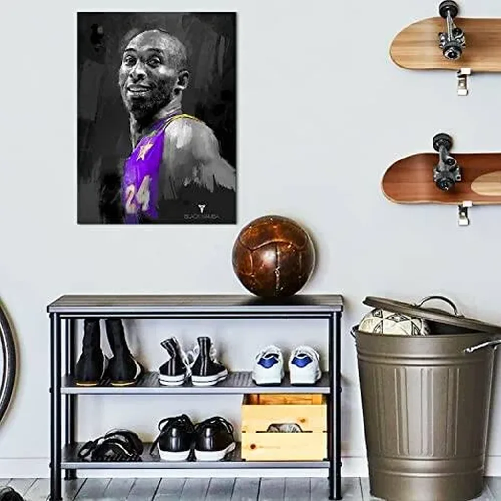 ALAYRA Kobe Canvas Wall Art, Mamba Mentality Wall Decor, NBA Basketball Poster Boys Bedroom Decoration, Black and Purple Sports Picture for Home Office Living Room Artwork 16x24" Framed Ready to Hang - Image 2
