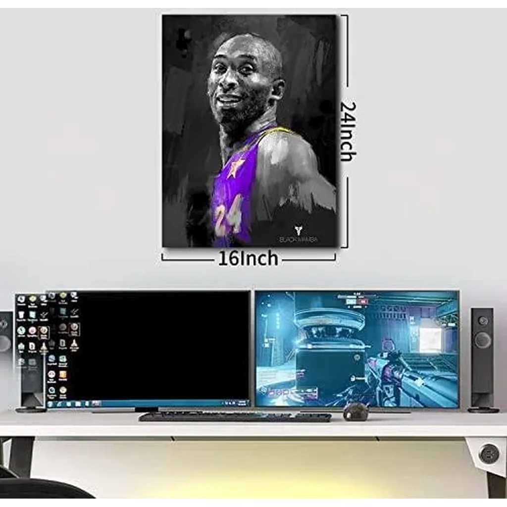 ALAYRA Kobe Canvas Wall Art, Mamba Mentality Wall Decor, NBA Basketball Poster Boys Bedroom Decoration, Black and Purple Sports Picture for Home Office Living Room Artwork 16x24" Framed Ready to Hang - Image 3