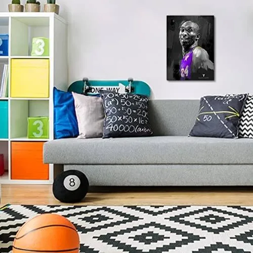 ALAYRA Kobe Canvas Wall Art, Mamba Mentality Wall Decor, NBA Basketball Poster Boys Bedroom Decoration, Black and Purple Sports Picture for Home Office Living Room Artwork 16x24" Framed Ready to Hang - Image 5