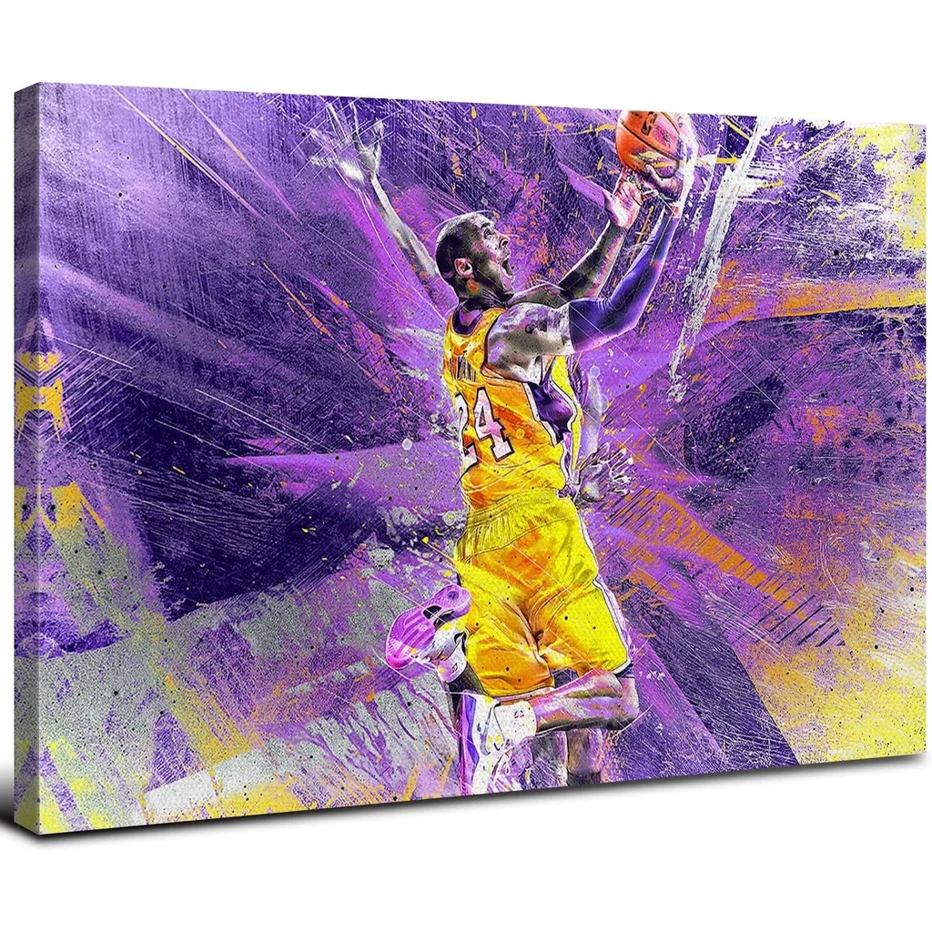 ALAYRA Kobe Poster Wall Art Inspirational Basketball Player Wall Decor Modern Abstract Purple and Yellow Graffiti Sport Canvas Picture Painting Artwork for Boys Bedroom Living Room Home Decoration 12x