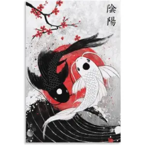 ALAYRA Koi Fish Yin Yang Poster Canvas Wall Art Painting Posters Decoration Room Decor Unframe 12x18inch(30x45cm) 01