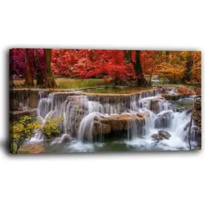 ALAYRA Landscape Canvas Wall Art Waterfall Painting -Trees Forest Picture Prints-Fall Scenery Artwork Picture for Living Room Bedroom Home Office Wall Decor Framed -20x40inches 01