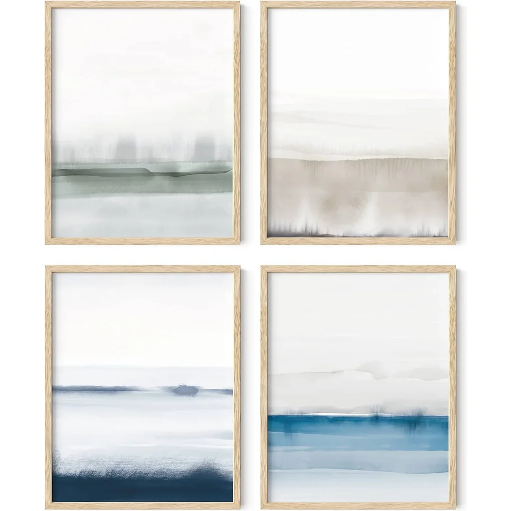 ALAYRA Landscape Painting - Set of 4 Nature Posters, Abstract Painting, Poster Nature Landscape Art, Blue Artwork Nature, Serene Pictures, Nature Paintings For Living Room (Unframed, 11x14) 01