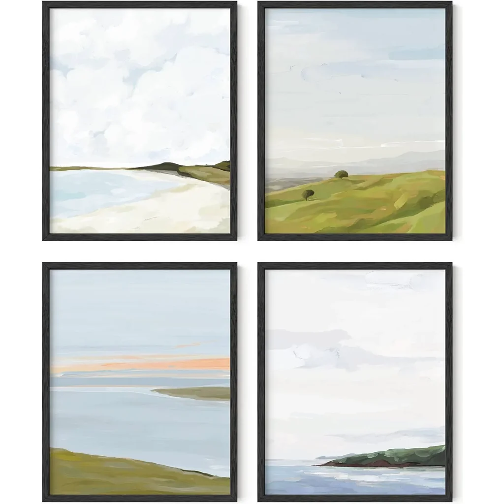 ALAYRA Landscape Wall Art - Set of 4 Artwork For Walls, Scenic Landscape Art, Mountain Wall Art For Living Room, Rustic Wall Pictures For Living Room, (8x10, Unframed) 01