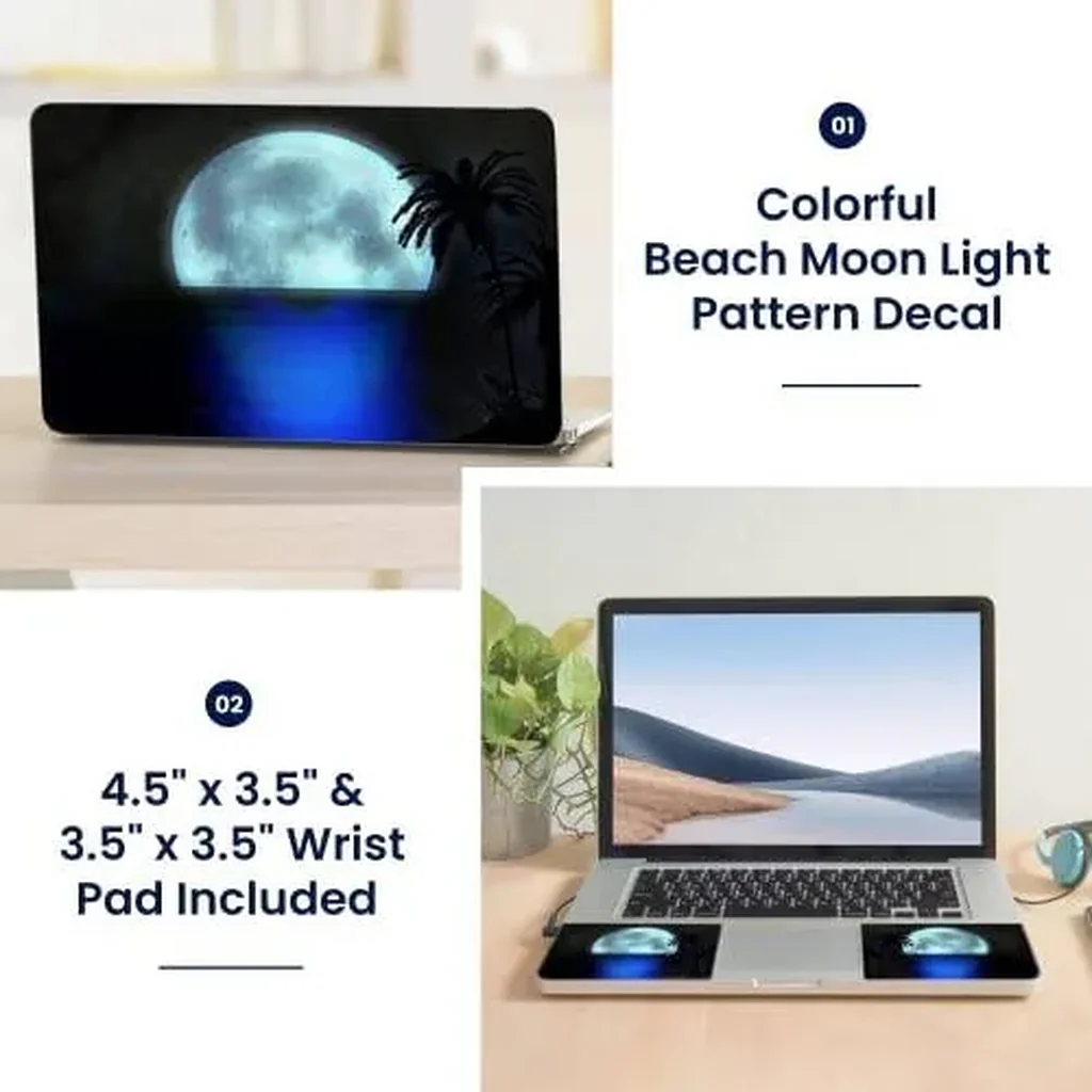 ALAYRA Laptop 15 15.6 Skin Cover with Colorful Beach Moon Light Pattern for HP Dell Lenovo Apple Asus Acer Compaq - Fits 13.3" 14" 15.6" 16" (2 Wrist Pads Free) 01 - Image 2