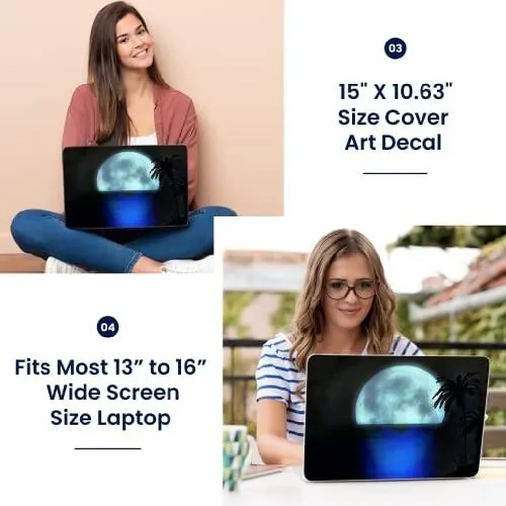 ALAYRA Laptop 15 15.6 Skin Cover with Colorful Beach Moon Light Pattern for HP Dell Lenovo Apple Asus Acer Compaq - Fits 13.3" 14" 15.6" 16" (2 Wrist Pads Free) 01 - Image 3