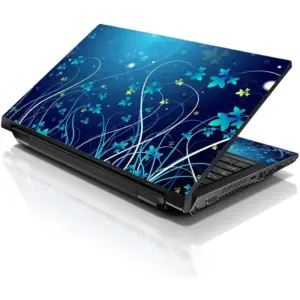 ALAYRA Laptop 15 15.6 Skin Cover with Colorful Blue Floral Pattern for HP Dell Lenovo Apple Asus Acer Compaq - Fits 13.3" 14" 15.6" 16" (2 Wrist Pads Free) 01