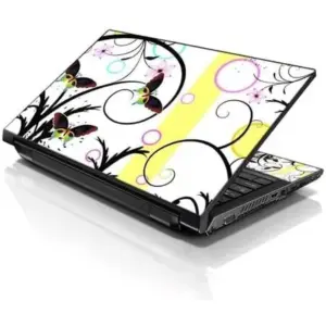 ALAYRA Laptop 15 15.6 Skin Cover with Colorful Butterfly Escape Floral Pattern for HP Dell Lenovo Apple Asus Acer Compaq - Fits 13.3" 14" 15.6" 16" (2 Wrist Pads Free) 01