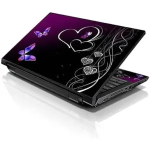 ALAYRA Laptop 15 15.6 Skin Cover with Colorful Butterfly Heart Floral Pattern for HP Dell Lenovo Apple Asus Acer Compaq - Fits 13.3" 14" 15.6" 16" (2 Wrist Pads Free) 01