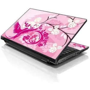 ALAYRA Laptop 15 15.6 Skin Cover with Colorful Pink Birds Floral Pattern for HP Dell Lenovo Apple Asus Acer Compaq - Fits 13.3" 14" 15.6" 16" (2 Wrist Pads Free) 01