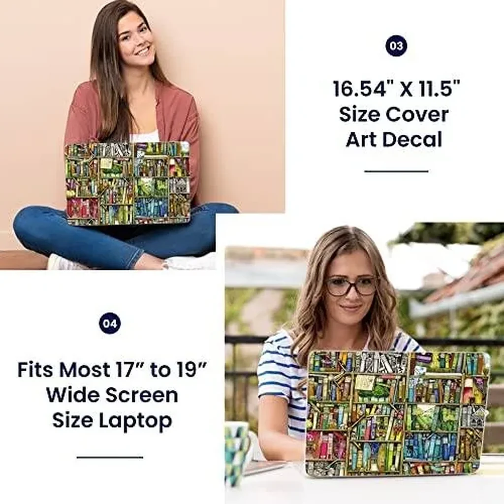 ALAYRA Laptop 17 17.3 Skin Cover with Colorful Books Pattern for HP Dell Lenovo Apple Asus Acer Compaq - Fits 16.5" 17" 17.3" 18.4" 19" (2 Wrist Pads Free) 01 - Image 2