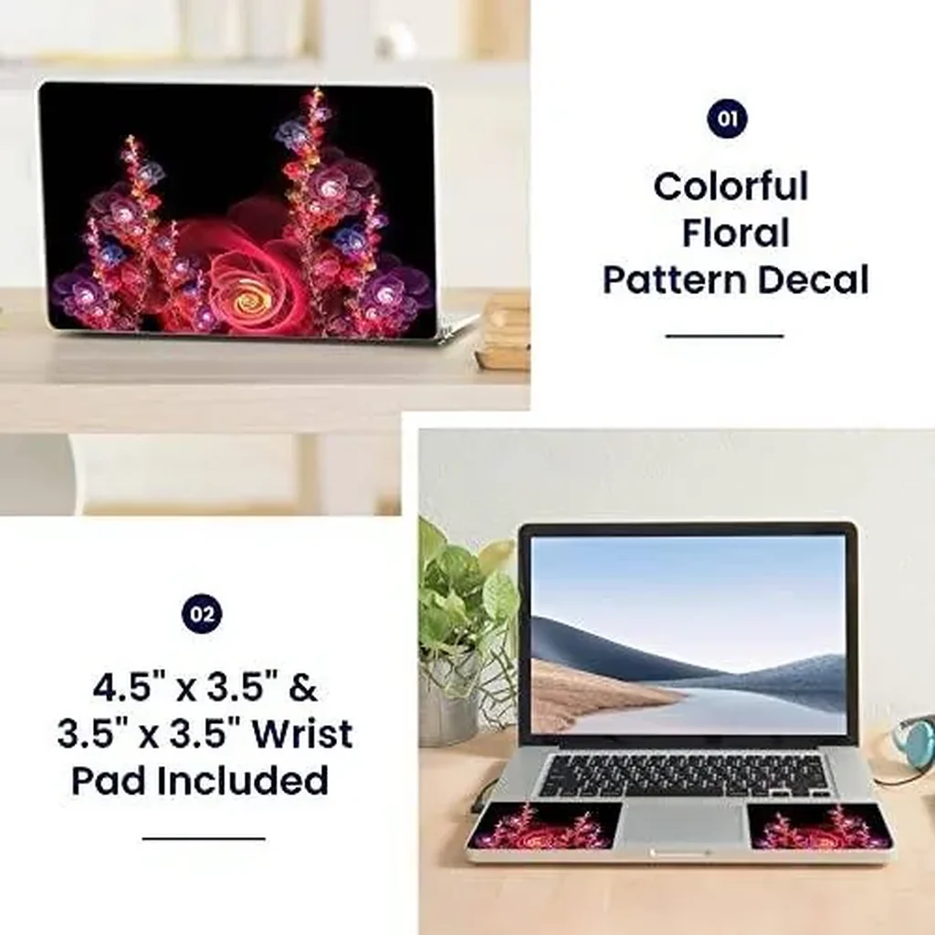 ALAYRA Laptop 17-17.3" Skin Cover with Colorful Floral Pattern for HP Dell Lenovo Apple Asus Acer Compaq - Fits 16.5" 17" 17.3" 18.4" 19" (2 Wrist Pads Free) 01 - Image 2