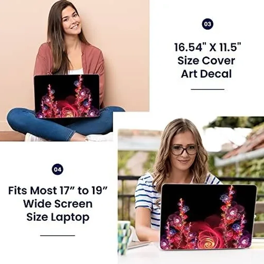 ALAYRA Laptop 17-17.3" Skin Cover with Colorful Floral Pattern for HP Dell Lenovo Apple Asus Acer Compaq - Fits 16.5" 17" 17.3" 18.4" 19" (2 Wrist Pads Free) 01 - Image 3